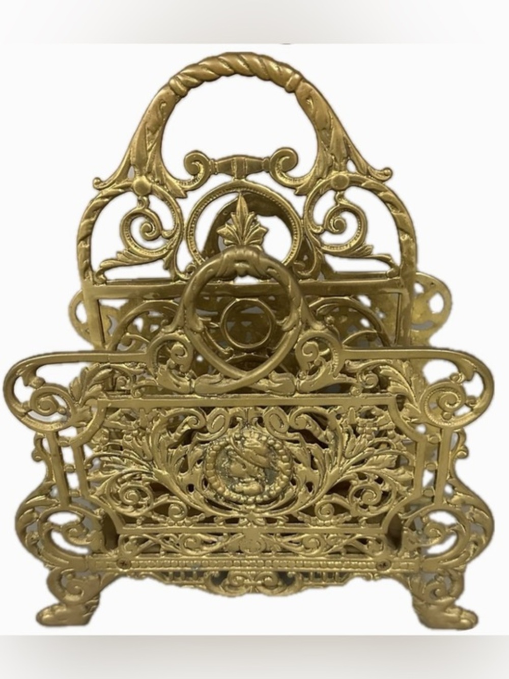 Vintage Neoclassical Reticulated Gilt Bronze/Brass Letter Holder 20th Century